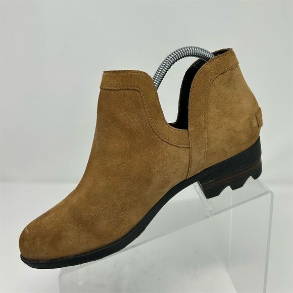 Sorel Lolla Cut Out Bootie Brown Tan Camel Suede Pull On Ankle Boots Size 8.5 - Picture 3 of 12